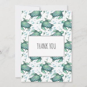 Carte De Remerciements tortue de mer aquarelle verte motif bleu animal