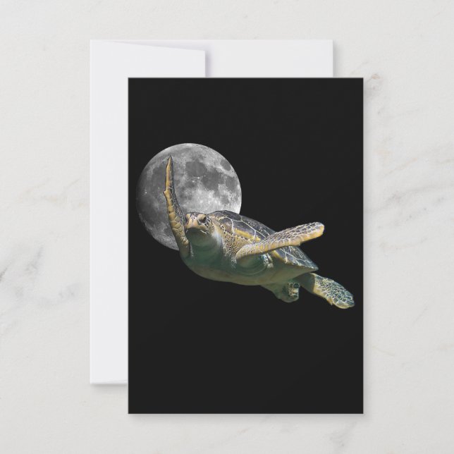 Carte De Remerciements Tortue de mer de la lune cosmique nager dans l'esp (Devant)