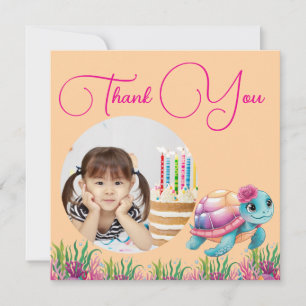Carte De Remerciements Tortue de Mer Florale Sous La Mer Photo Anniversai
