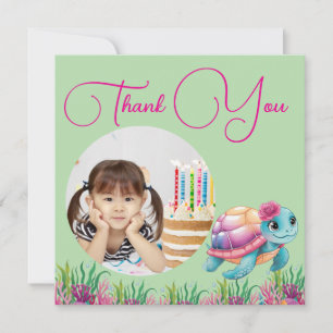 Carte De Remerciements Tortue de Mer Florale Sous La Mer Photo Anniversai