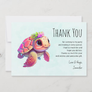 Carte De Remerciements Tortue de mer rose Whimsical & mignon