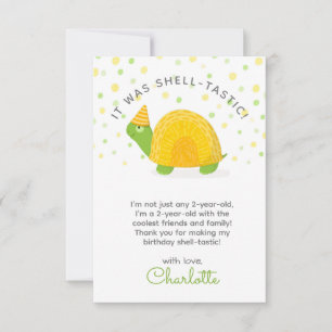 Carte De Remerciements Tortue, jaune vert, anniversaire enfant