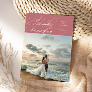 Carte De Remerciements Toujours Sourire Élégante Photo de Mariage Rose