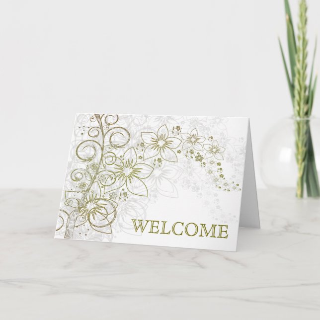 Carte De Remerciements Tourbillon Vert avec Fleurs Bienvenue (Devant)