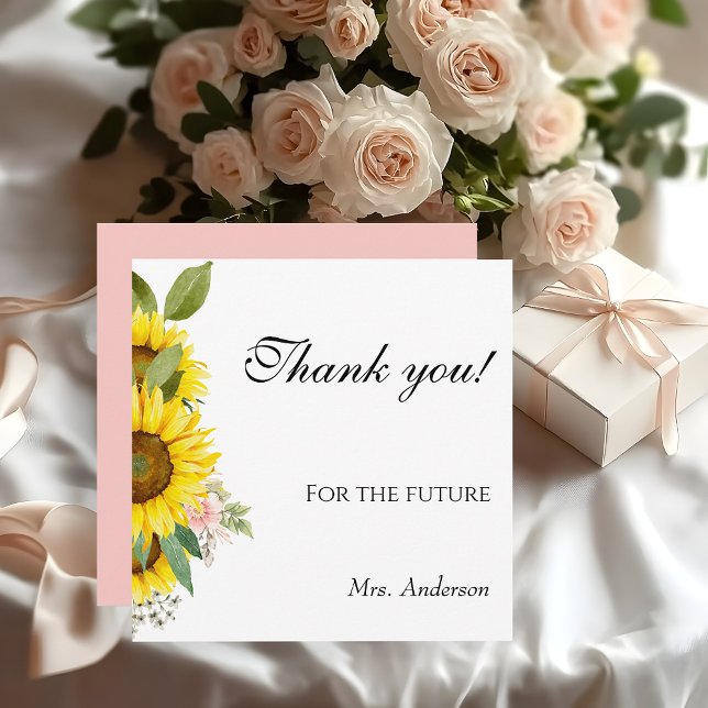 Carte De Remerciements Tournesol Aquarelle rose Baby shower Floral (Baby in bloom thank you card)