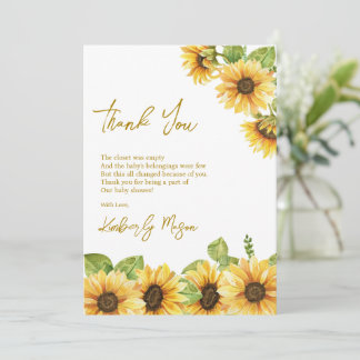 Carte De Remerciements Tournesol | Bébé en fleurs Baby Shower