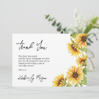 Carte De Remerciements Tournesol | Bébé en fleurs Baby Shower