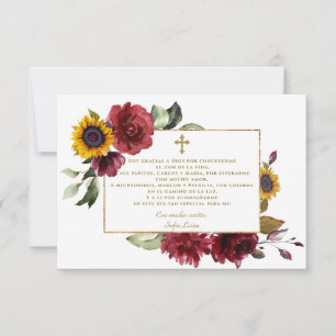Carte De Remerciements Tournesol Bourgogne Gracias Con Oración Bautizo