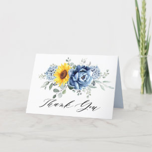 Carte De Remerciements Tournesol Dusty Blue Slate Peony Mariage floral