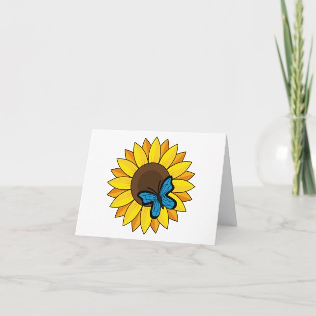 Carte De Remerciements Tournesol et papillon bleu | Ajouter du texte (Devant)