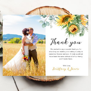 Carte De Remerciements Tournesol Eucalyptus 2 Photos Mariage