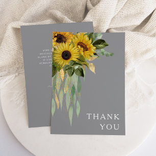 Carte De Remerciements Tournesol Eucalyptus Gris Jaune Mariage d'Automne