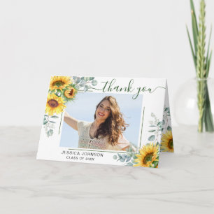 Carte De Remerciements Tournesol Eucalyptus Rustic PHOTO Graduation