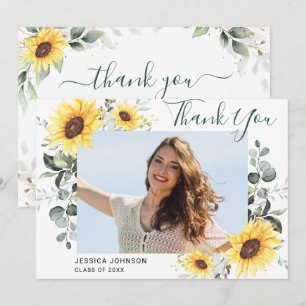 Carte De Remerciements Tournesol Eucalyptus Rustic PHOTO Graduation