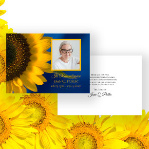 Carte De Remerciements Tournesol jaune sur Blue Funeral Memorial Sympathi