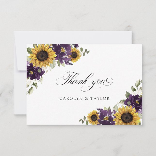 Carte De Remerciements Tournesol Mariage Rustique Floral Violet Pourpre (Devant)