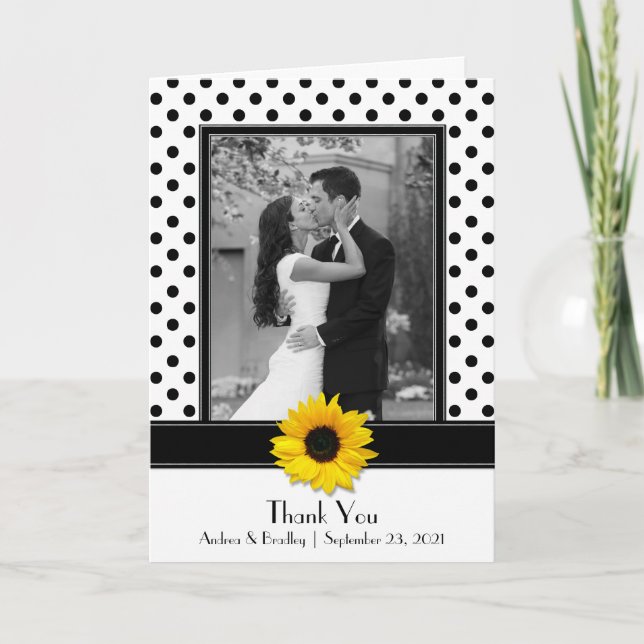 Carte De Remerciements Tournesol Noir Blanc Mariage Remerciements à pois (Devant)