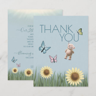 Carte De Remerciements Tournesol Ourson Baby Shower Thème Bleu Gratitude
