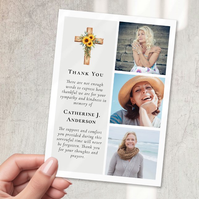 Carte De Remerciements Tournesol Rustique 3 Photo Sympathy Funérailles (Créateur téléchargé)