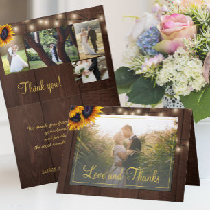 Carte De Remerciements tournesol rustique 5 photo collage mariage