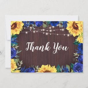 Carte De Remerciements Tournesol Rustique Bleu Floral Bordure Mariage boi