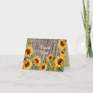 Carte De Remerciements Tournesol rustique et Bardeau gris Patiné