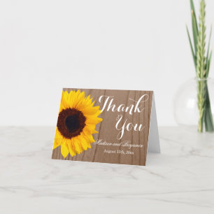 Carte De Remerciements Tournesol Rustique Mariage