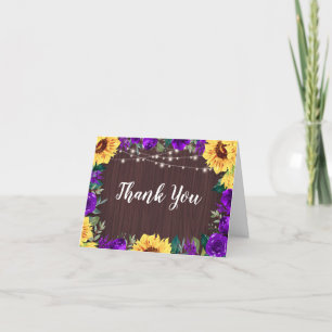 Carte De Remerciements Tournesol violet frontière florale Mariage Lumière