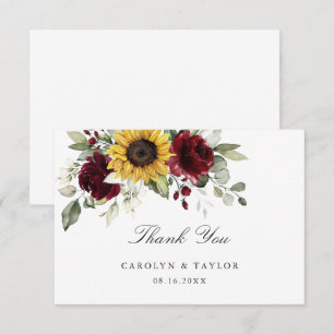 Carte De Remerciements Tournesols Bourgogne Rouge Floral Russe Mariage