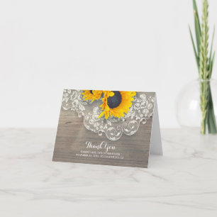 Carte De Remerciements Tournesols en bois rustique Mariage Remerciements