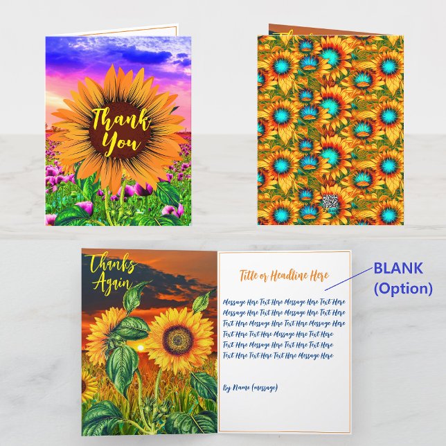 Carte De Remerciements Tournesols esthétiques (Messages de remerciement f (Aesthetic Thank You Card
Sunflower Thank You Card
Groovy Thanks Message Card
Cute Floral Card
)