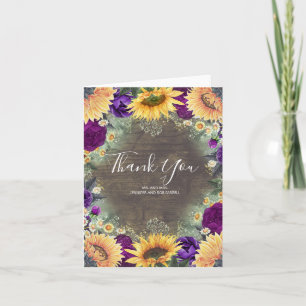Carte De Remerciements Tournesols et Remerciement de Mariage Rustique Vio