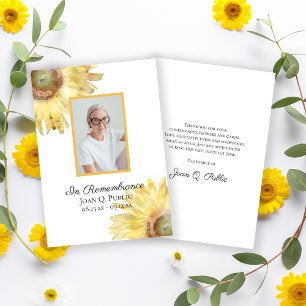 Carte De Remerciements Tournesols jaunes Aquarelle Sympathie funéraire