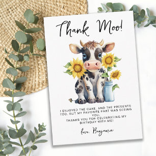 Carte De Remerciements Tournesols Vache Mignonne Moderne Simple Ferme Ann