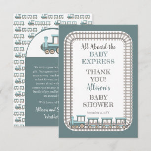 Carte De Remerciements Tous à bord du Baby shower bébé Express garçon