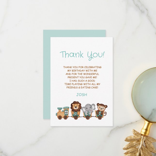 Carte De Remerciements TOUS À BORD Fête du train d'anniversaire pour enfa (Devant/Arrière en situation)
