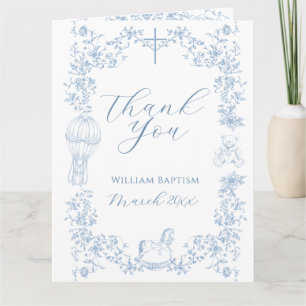 Carte De Remerciements Tout en bleu Toile Garçon Baptême Elégant Numériqu