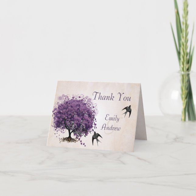 Carte De Remerciements Tout simplement Peachy Purple Heart Tree Mariage M (Devant)
