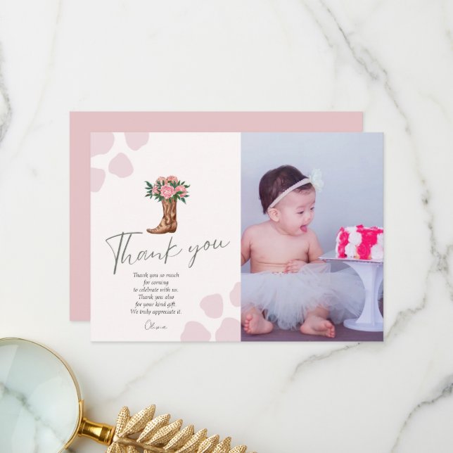 Carte De Remerciements Toute année western cowgirl rose photo (Devant/Arrière en situation)