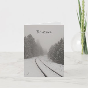 Carte De Remerciements Traces ferroviaires dans Fog et Snowy Woods 