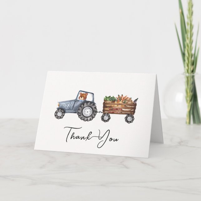 Carte De Remerciements Tracteur agricole rustique Baby shower d'ours en p (Devant)