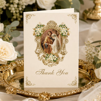 Carte De Remerciements Traditional Catholic Wedding Betrothal Floral