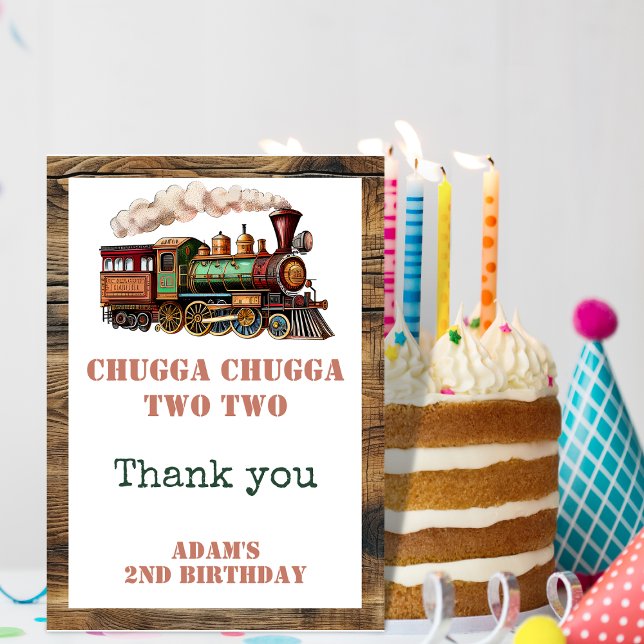 Carte De Remerciements Train Deuxième fête d'anniversaire Chugga Chugga D (Créateur téléchargé)