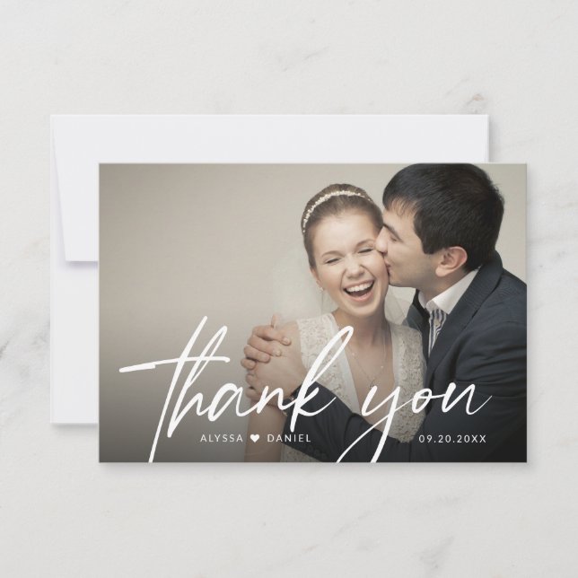 Carte De Remerciements Traitement de script Mariage de coeur photo (Devant)