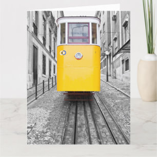 Carte De Remerciements Tramway Lisbonne Elevador da Gloria Yellow. Photo 