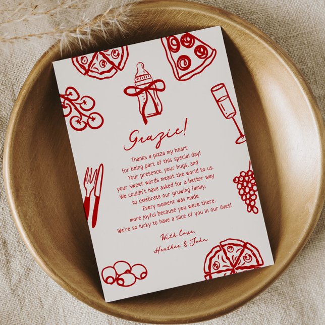 Carte De Remerciements Tranche Tranche Bébé Pizza Baby Shower Grazie (Créateur téléchargé)