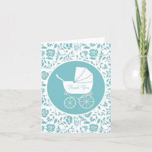 Carte De Remerciements Transport vintage Baby shower Cute Blue Boy