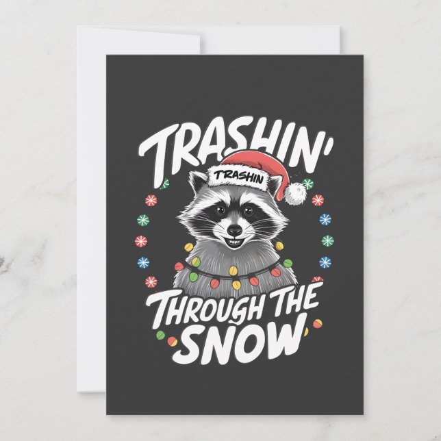 Carte De Remerciements Trashing Through the Snow Funny Raccoon Christmas (Devant)