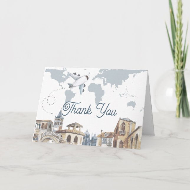 Carte De Remerciements Travel Adventure World Map Airplane Baby Shower  (Devant)
