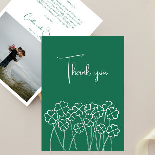 Carte De Remerciements Trèfle Chanceux Émeraude Vert Chic Photo Mariage